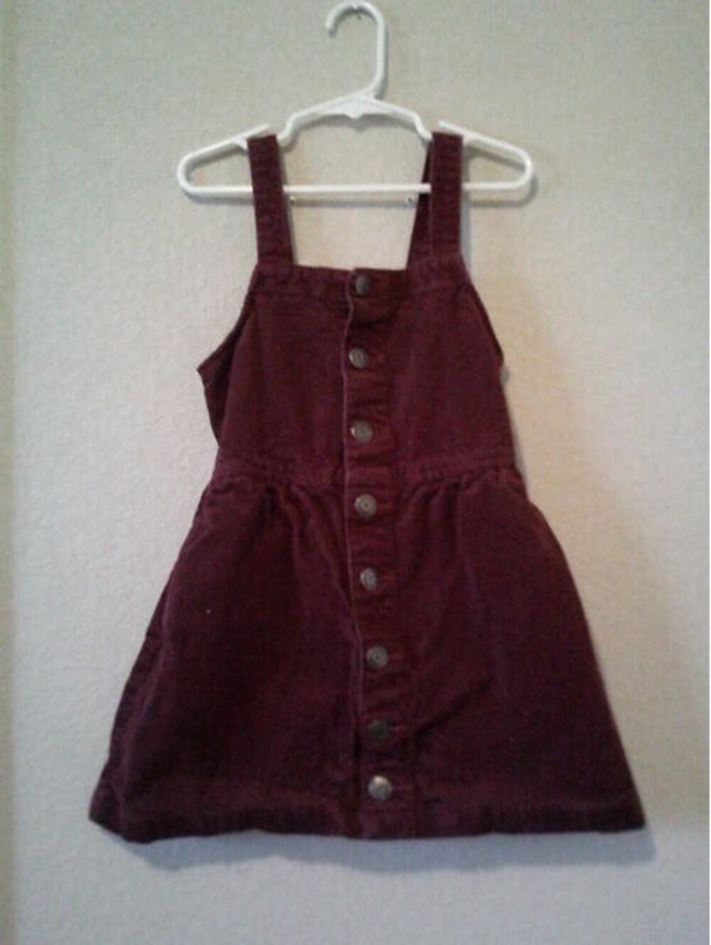 Girls burgundy button front pinafore dress
